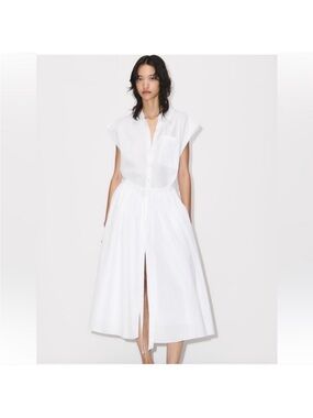 Zara White Button-Front Midi Shirt Dress
